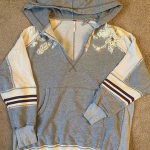 Free People Varsity Sweatshirt with Floral Embellishment